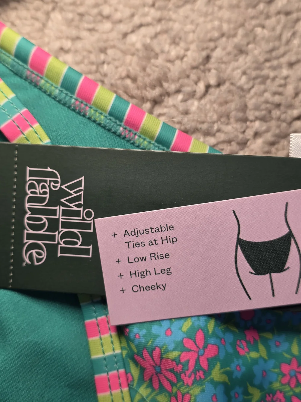 wild fable Teal Floral Tie-Side Bikini Bottoms with Neon Stripe